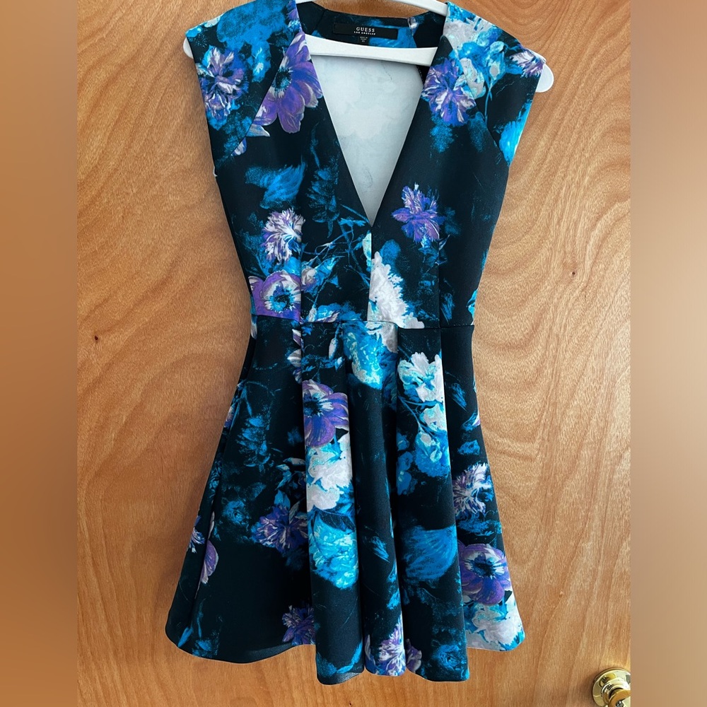 Blue black low cut short dress